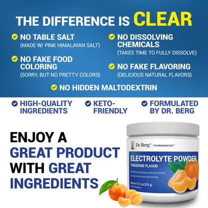 Dr. Berg Zero Sugar Hydration Keto Electrolyte Powder - Enhanced w/ 1000 mg of Potassium & Real Pink Himalayan Salt (NOT Table Salt) - Tangerine Flavor Hydration Drink Mix Supplement - 50 Servings - PrimeBioHealth - canada supplements