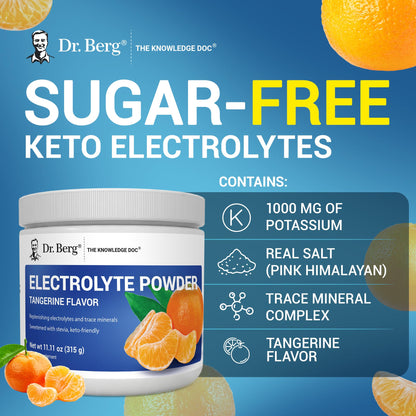Dr. Berg Zero Sugar Hydration Keto Electrolyte Powder - Enhanced w/ 1000 mg of Potassium & Real Pink Himalayan Salt (NOT Table Salt) - Tangerine Flavor Hydration Drink Mix Supplement - 50 Servings - PrimeBioHealth - canada supplements