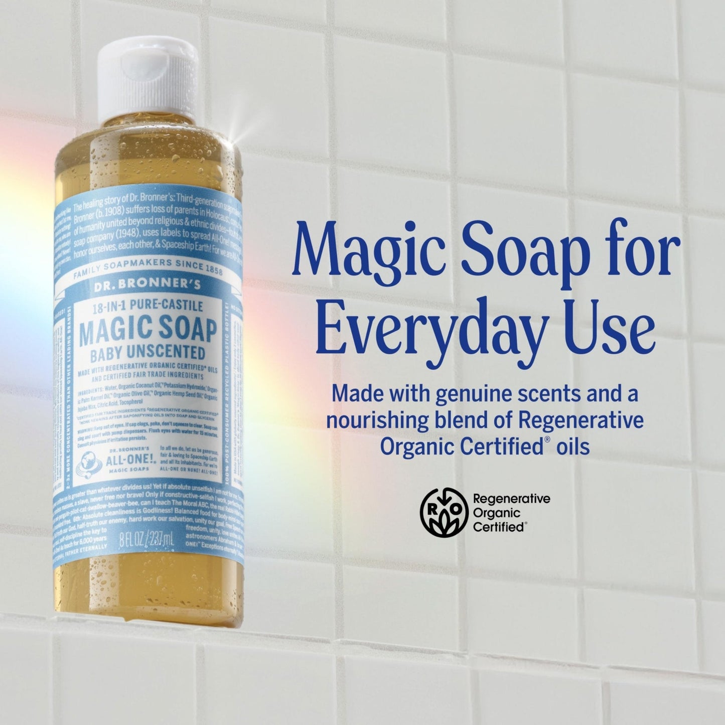 Dr. Bronner's Pure-Castile Magic Liquid Soap (Baby Unscented, 8 Ounce)- Made with Regenerative Organic Certified Oils, For Face - PrimeBioHealth - canada supplements