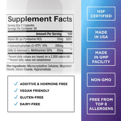 DR. EMIL NUTRITION 200 MG 5-HTP Plus with SAM-e to Maintain Normal Healthy Sleep and Create a Sense of Wellbeing - 5HTP Supplement with Vitamin - PrimeBioHealth - canada supplements