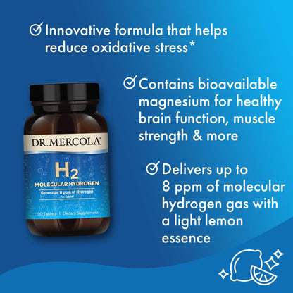 Dr. Mercola H2 Molecular Hydrogen Tablets, Creates Hydrogen Rich Water (8 ppm), Supports Cellular Energy, Brain Health & Healthy Aging - PrimeBioHealth - canada supplements