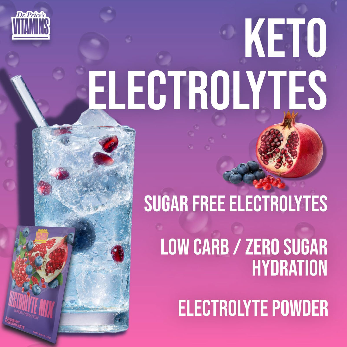 Dr. Price’s Electrolytes Hydration Powder Packets – Blueberry Pomegranate, 30 Packs | Sugar Free Electrolyte Drink Mix, 72+ Trace Minerals, Manganese - PrimeBioHealth - canada supplements