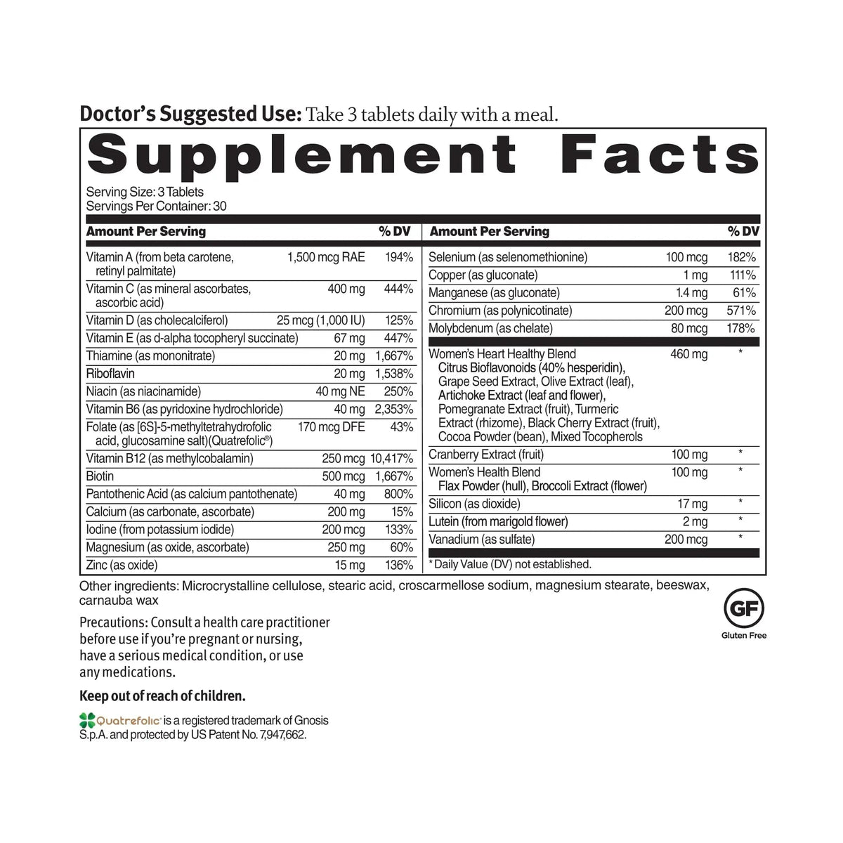 Dr. Sinatra Heart Healthy Multivitamin for Women with Vitamin D 1000 IU, A, B12, C, E, Biotin, Folate, and Zinc, 90 Tablets (30-Day Supply) - PrimeBioHealth - canada supplements