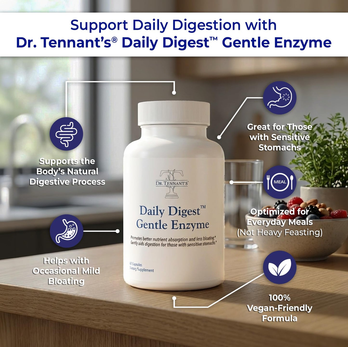Dr. Tennant's Digestive Enzymes with Bromelain, Papain and Lipase - Bloating Relief and Gas Support for Sensitive Stomachs, Vegan, 27-Enzyme Blend, - PrimeBioHealth - canada supplements