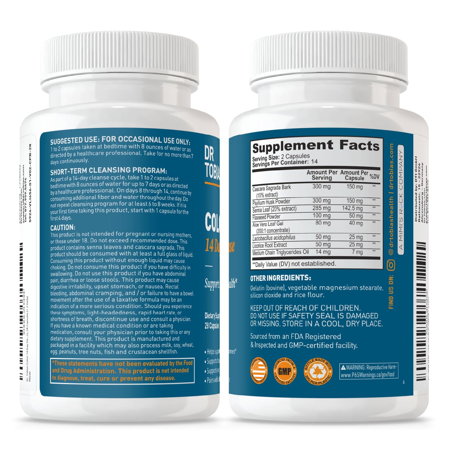 Dr. Tobias Colon Cleanse - Constipation Relief & Gut Health Support for Women & Men | 14 Day Colon Cleanser for a Gentle Colon Detox - PrimeBioHealth - canada supplements