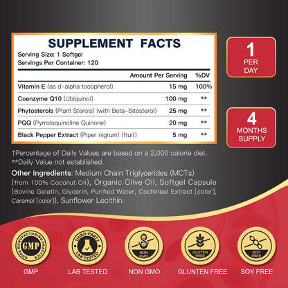 DRFOSTER CoQ10 100mg Ubiquinol - Coenzyme Q10 Co Q 10 Supplement Cq10 with PQQ & Vitamin E & Black Pepper - 120 Count - PrimeBioHealth - canada supplements