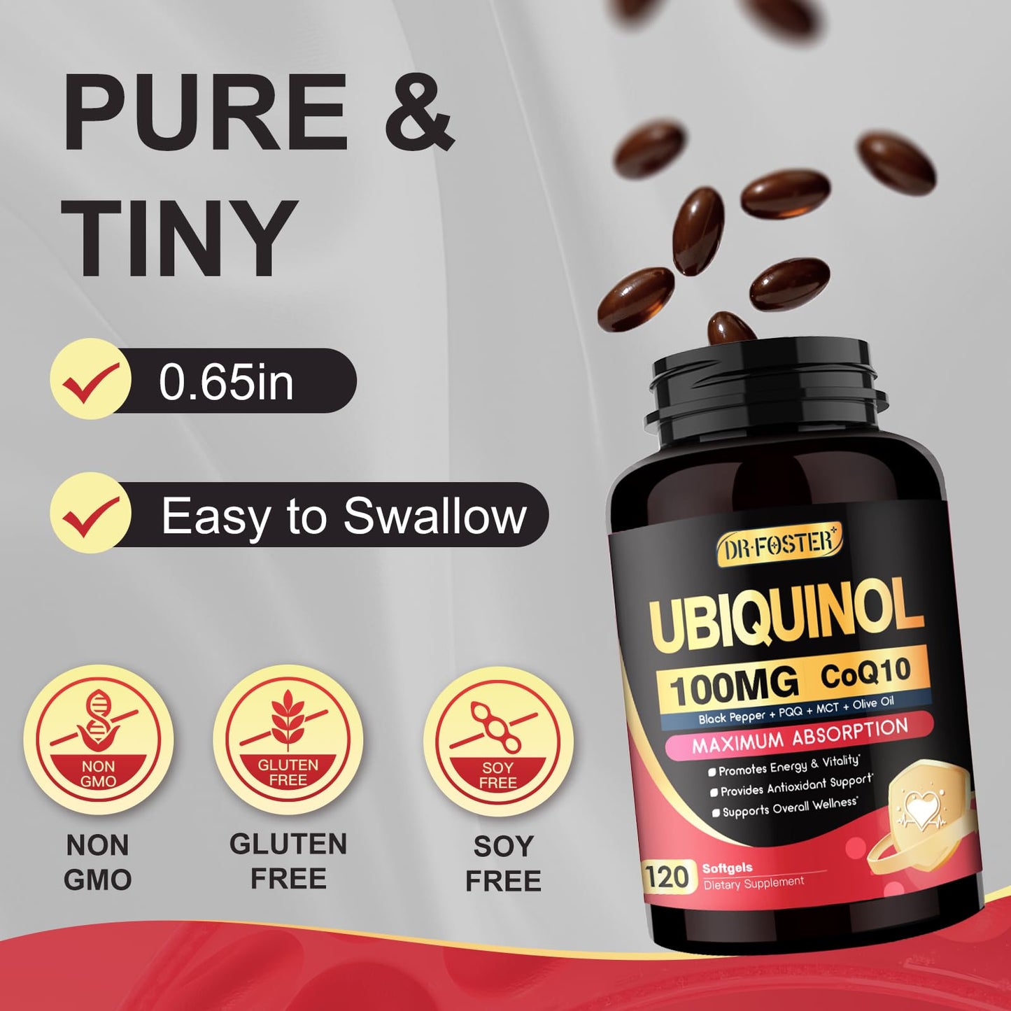 DRFOSTER CoQ10 100mg Ubiquinol - Coenzyme Q10 Co Q 10 Supplement Cq10 with PQQ & Vitamin E & Black Pepper - 120 Count - PrimeBioHealth - canada supplements