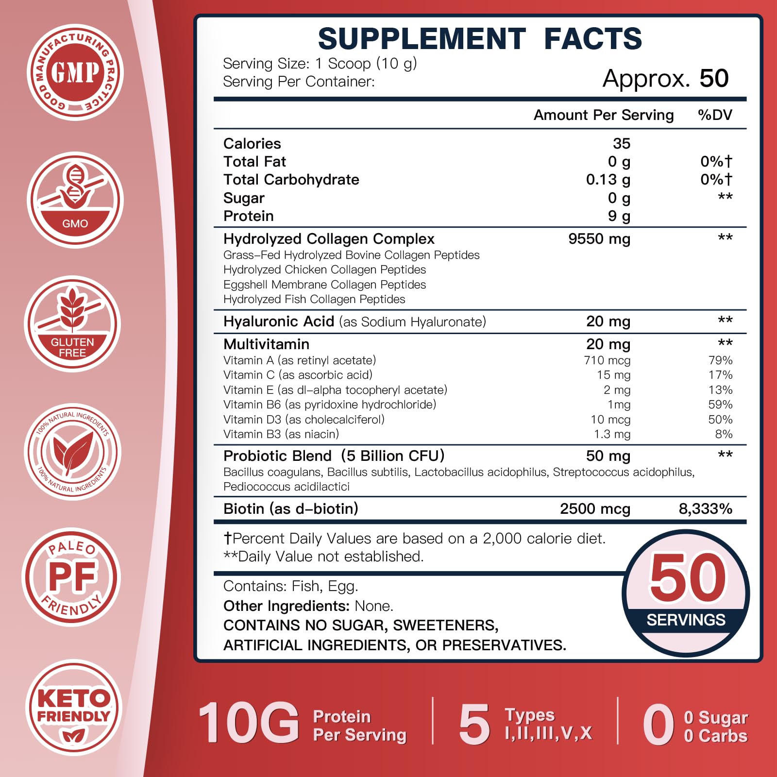 DRFOSTER Multi-Collagen-Peptide-Powder with Probiotics, 50 Servings of Hydrolyzed Collagen Peptides with Hyaluronic Acid, Biotin & Multivitamins - Supports Skin, Hair, Nails Health - PrimeBioHealth - canada supplements