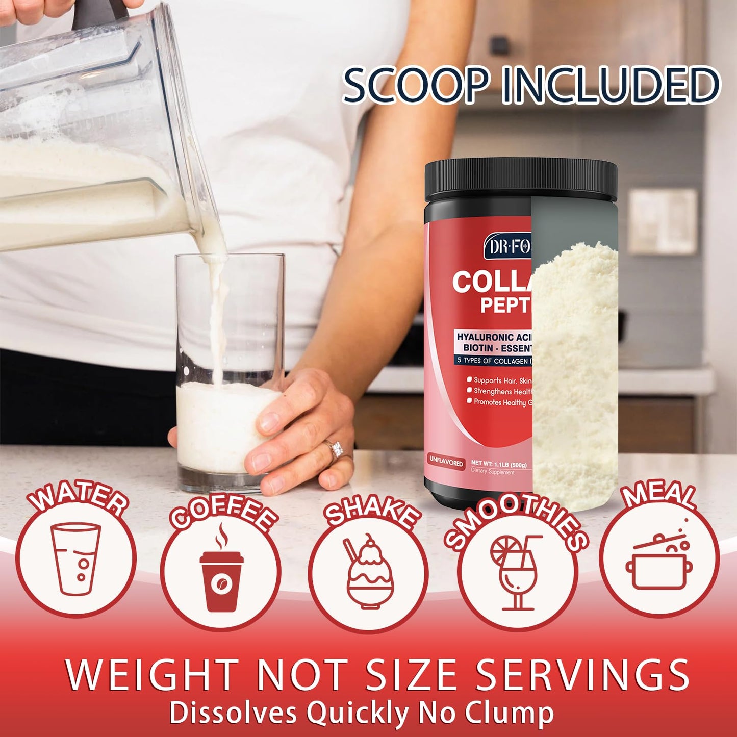 DRFOSTER Multi-Collagen-Peptide-Powder with Probiotics, 50 Servings of Hydrolyzed Collagen Peptides with Hyaluronic Acid, Biotin & Multivitamins - Supports Skin, Hair, Nails Health - PrimeBioHealth - canada supplements