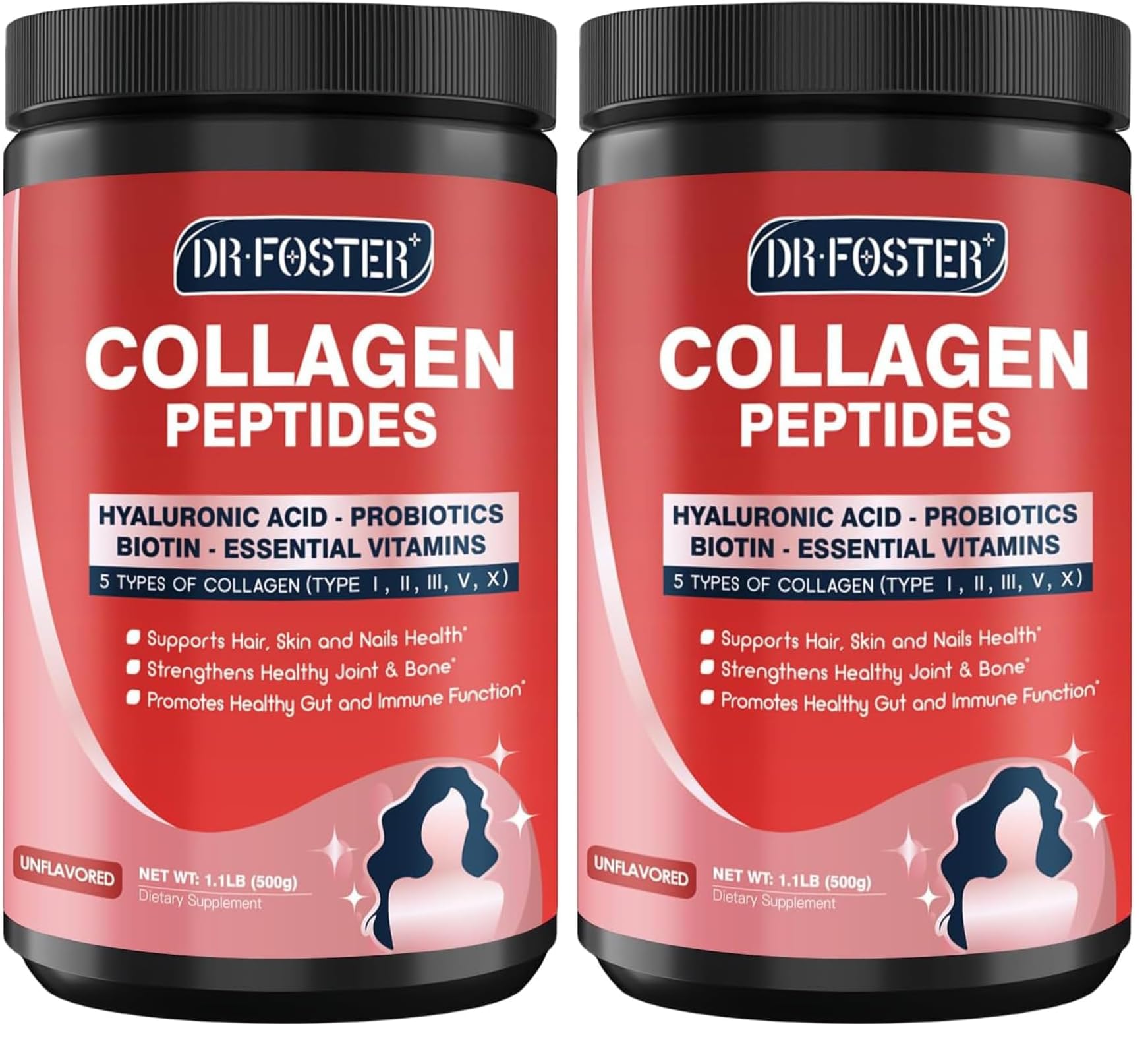 DRFOSTER Multi-Collagen-Peptide-Powder with Probiotics, 50 Servings of Hydrolyzed Collagen Peptides with Hyaluronic Acid, Biotin & Multivitamins - Supports Skin, Hair, Nails Health - PrimeBioHealth - canada supplements