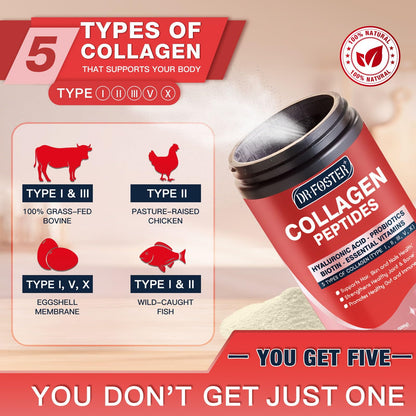 DRFOSTER Multi-Collagen-Peptide-Powder with Probiotics, 50 Servings of Hydrolyzed Collagen Peptides with Hyaluronic Acid, Biotin & Multivitamins - Supports Skin, Hair, Nails Health - PrimeBioHealth - canada supplements