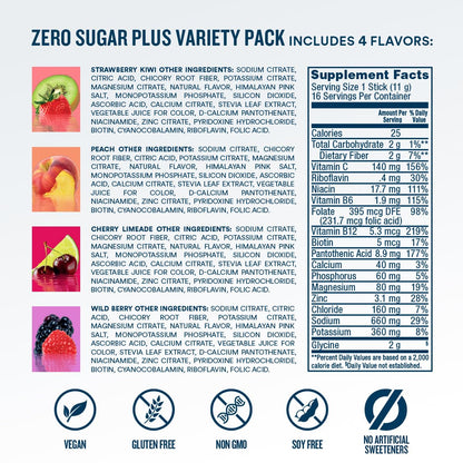 DripDrop Zero Sugar Plus - Sugar Free Hydration Packets - Single Serve Electrolytes Powder Drink Mix - Strawberry Kiwi, Peach, Cherry Limeade, Wild Berry - PrimeBioHealth - canada supplements