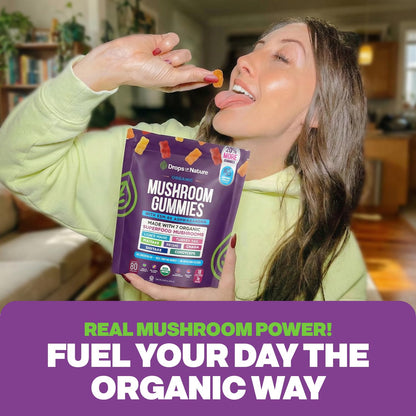 Drops Of Nature Lions Mane & Ashwagandha Gummies – Turkey Tail, Maitake, Reishi, Chaga, Shiitake, Cordyceps – Organic, Low Carb Superfood Gummies - PrimeBioHealth - canada supplements