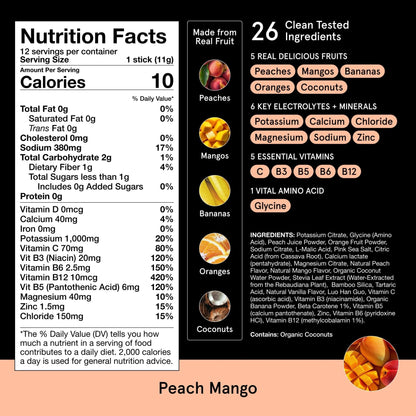 DryWater Electrolyte Powder Packets, Peach Mango - Hydration Packets Drink Mix with Zero Added Sugar for Rehydration & Energy - 6 Key Electrolytes - PrimeBioHealth - canada supplements