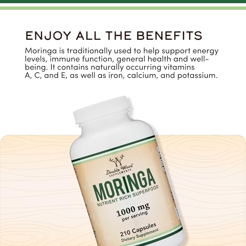 DWS Organic Moringa Capsules 1000mg - Pure Moringa Powder for Energy & Immune Support - Green Superfood Rich in Antioxidants - PrimeBioHealth - canada supplements