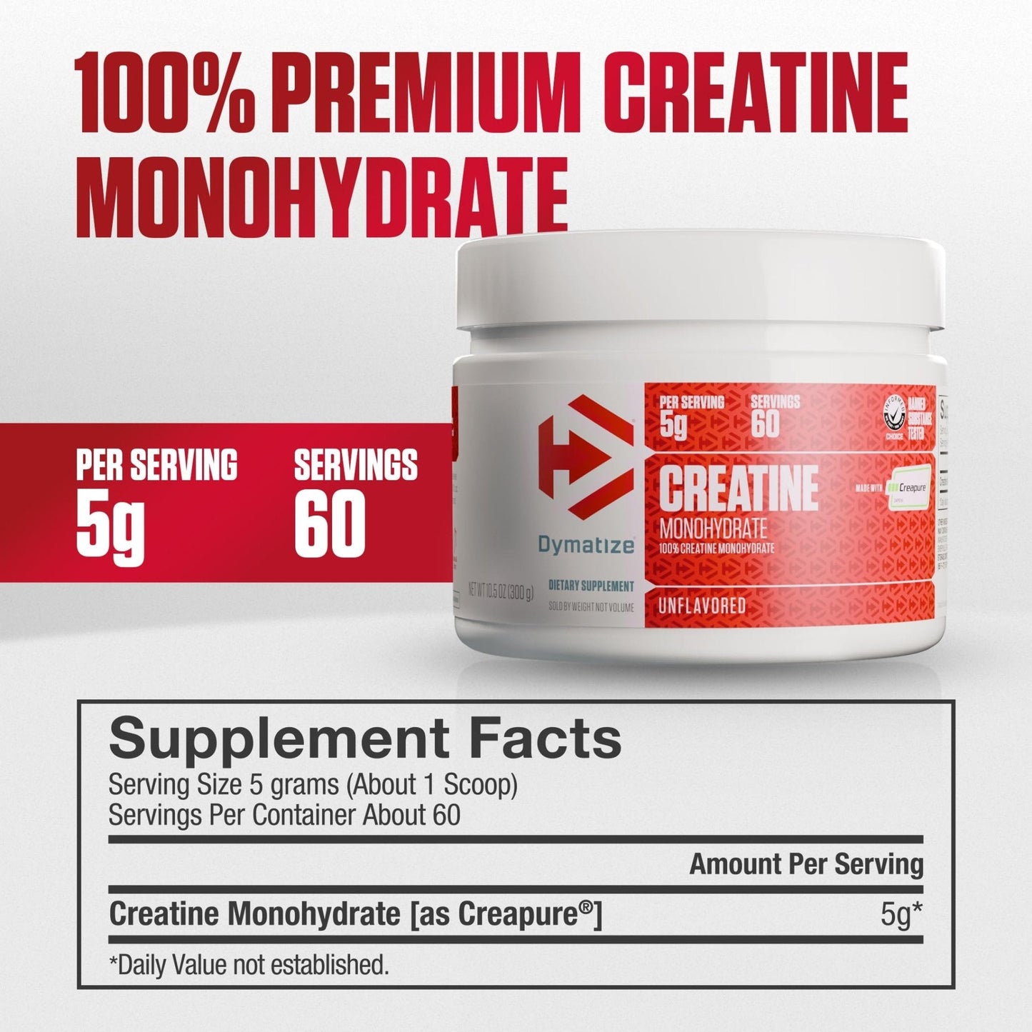 Dymatize 100% Creatine Monohydrate with CREAPURE, 5g Per Serving, 60 Servings (300g), Creatine for Women and Men, Gluten Free - PrimeBioHealth - canada supplements