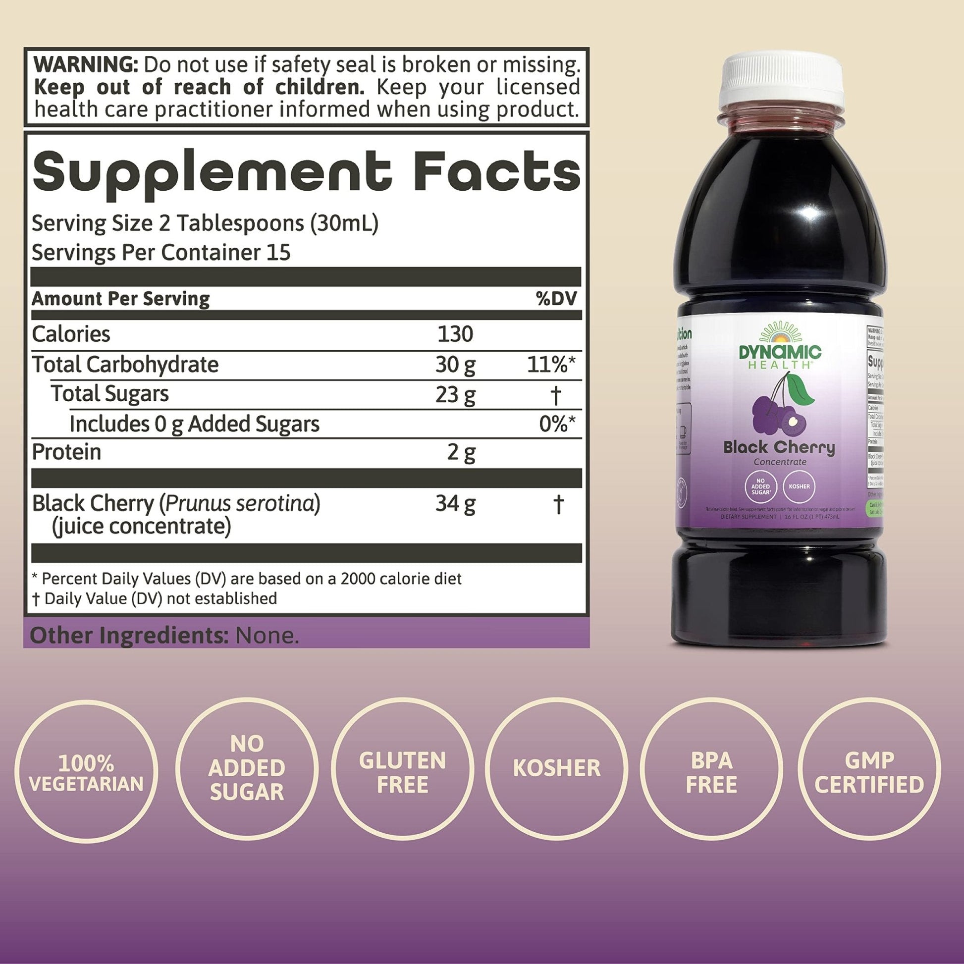 Dynamic Health 100% Pure Black Cherry Juice Concentrate, No Additives, Antioxidant Supplement, Urinary Tract & Joint Support, 16 Fl oz - PrimeBioHealth - canada supplements