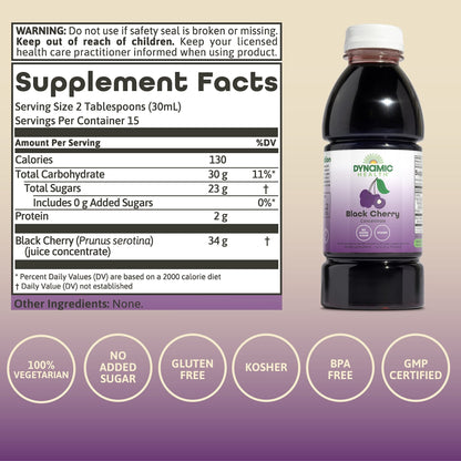 Dynamic Health 100% Pure Black Cherry Juice Concentrate, No Additives, Antioxidant Supplement, Urinary Tract & Joint Support, 16 Fl oz - PrimeBioHealth - canada supplements