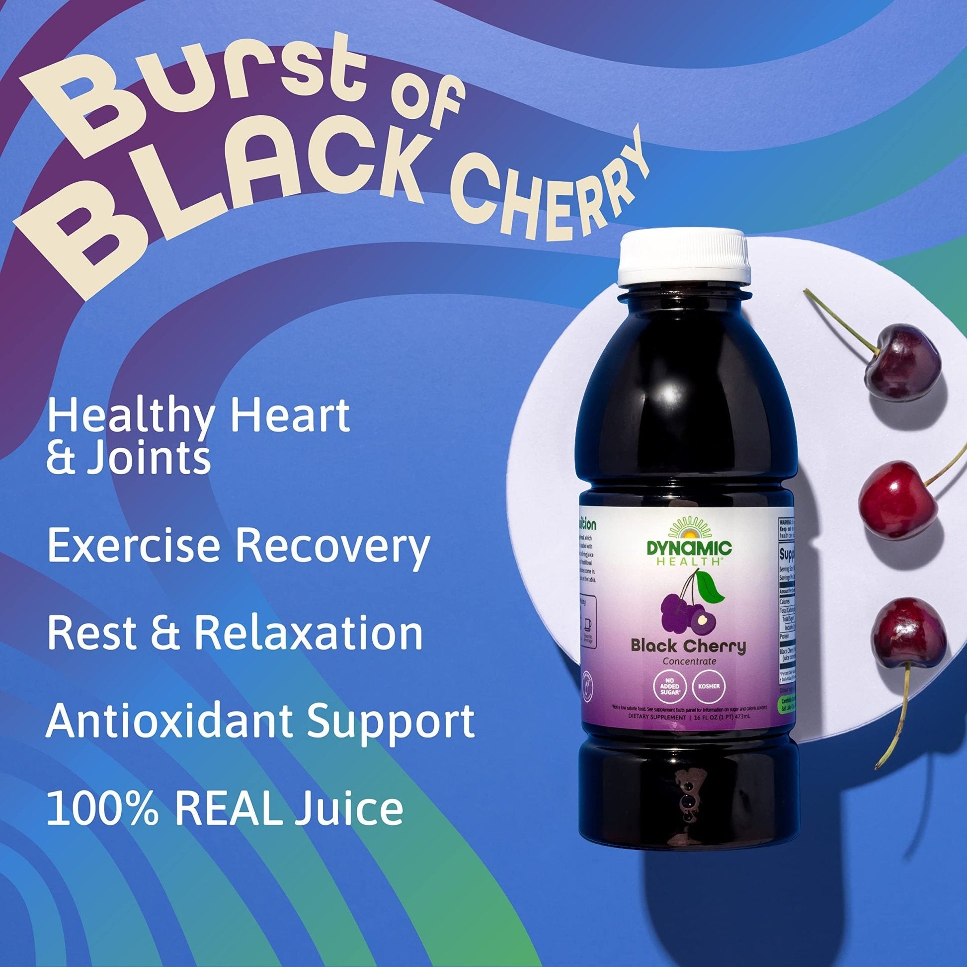 Dynamic Health 100% Pure Black Cherry Juice Concentrate, No Additives, Antioxidant Supplement, Urinary Tract & Joint Support, 16 Fl oz - PrimeBioHealth - canada supplements