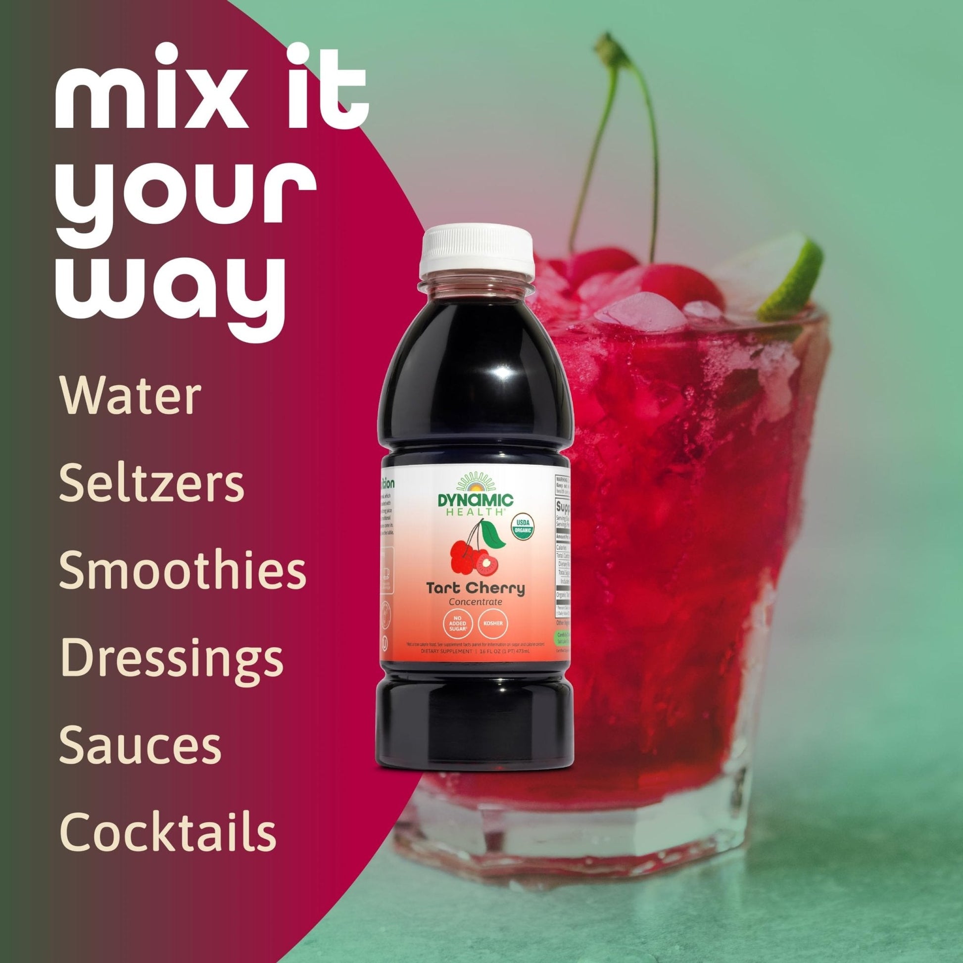 Dynamic Health Organic Tart Cherry Juice, Unsweetened 100% Juice Concentrate, Antioxidants Supplement, No Sweeteners or Additives, Vegan, Gluten Free, BPA Free (32oz) - PrimeBioHealth - canada supplements