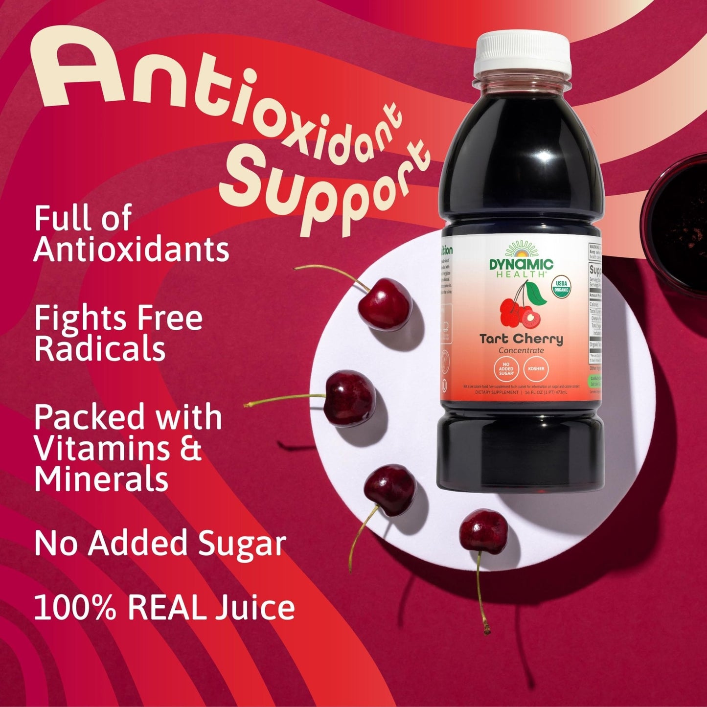 Dynamic Health Organic Tart Cherry Juice, Unsweetened 100% Juice Concentrate, Antioxidants Supplement, No Sweeteners or Additives, Vegan, Gluten Free, BPA Free (32oz) - PrimeBioHealth - canada supplements