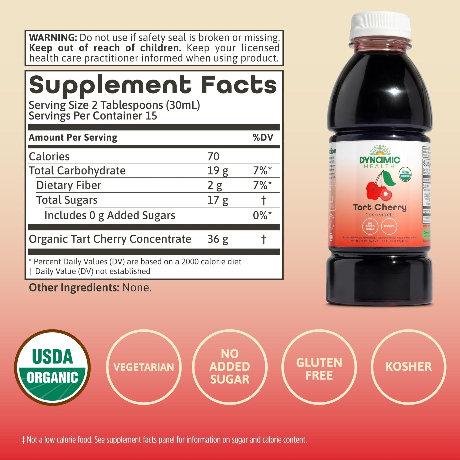 Dynamic Health Organic Tart Cherry Juice, Unsweetened 100% Juice Concentrate, Antioxidants Supplement, No Sweeteners or Additives, Vegan, Gluten Free, BPA Free (32oz) - PrimeBioHealth - canada supplements