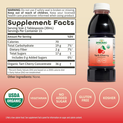 Dynamic Health Organic Tart Cherry Juice, Unsweetened 100% Juice Concentrate, Antioxidants Supplement, No Sweeteners or Additives, Vegan, Gluten Free, BPA Free (32oz) - PrimeBioHealth - canada supplements