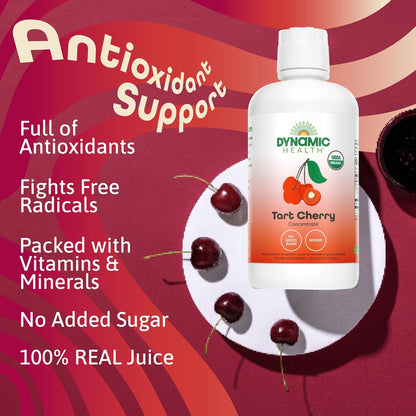 Dynamic Health Organic Tart Cherry Juice, Unsweetened 100% Juice Concentrate, Antioxidants Supplement, No Sweeteners or Additives, Vegan, Gluten Free, BPA Free (32oz) - PrimeBioHealth - canada supplements