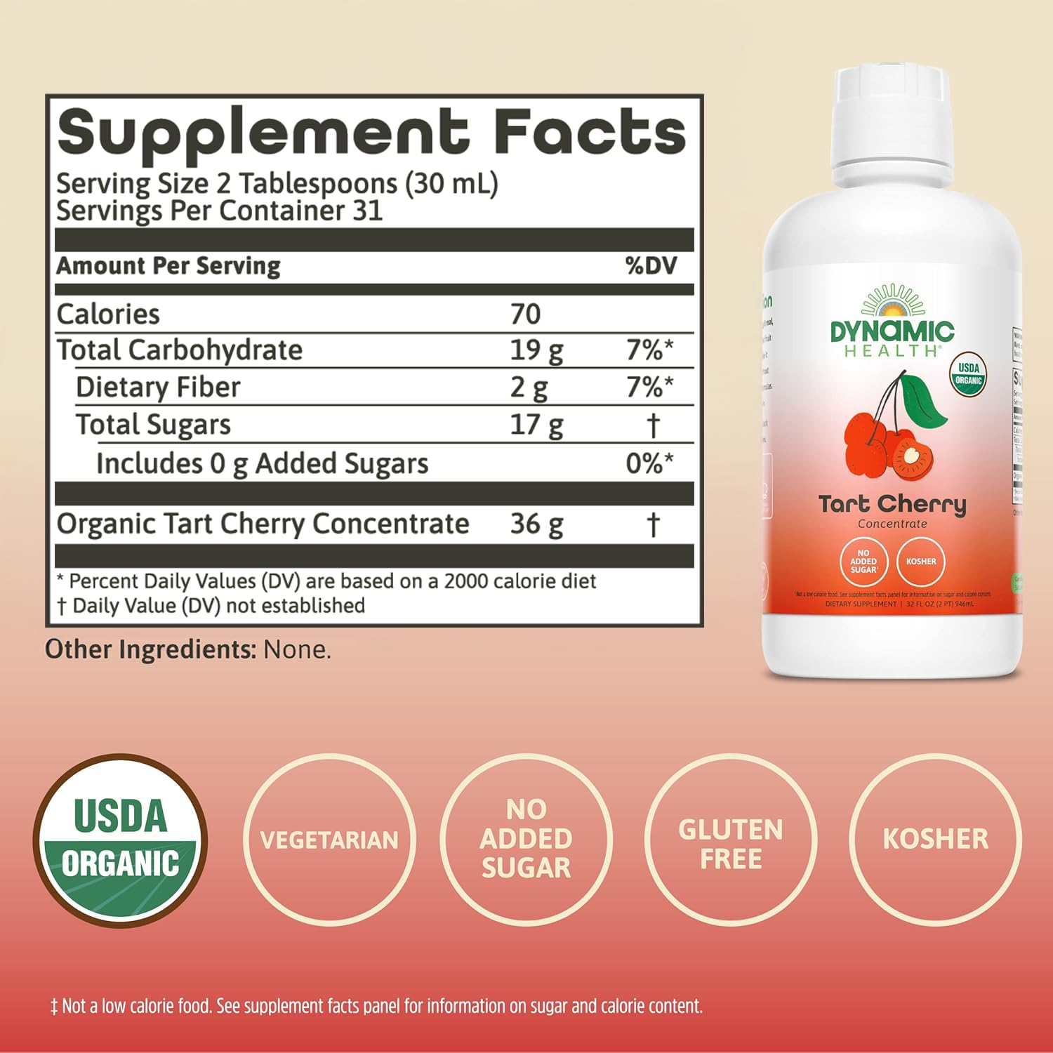 Dynamic Health Organic Tart Cherry Juice, Unsweetened 100% Juice Concentrate, Antioxidants Supplement, No Sweeteners or Additives, Vegan, Gluten Free, BPA Free (32oz) - PrimeBioHealth - canada supplements