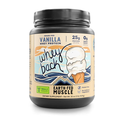 Earth Fed Muscle Whey Back Irish Grass Fed Whey Protein Isolate, Third-Party Certified. 25g Protein, Vanilla - Non-GMO, Hormone Free, Soy Free, Gluten Free - 2 LB, 29 Servings - PrimeBioHealth - canada supplements