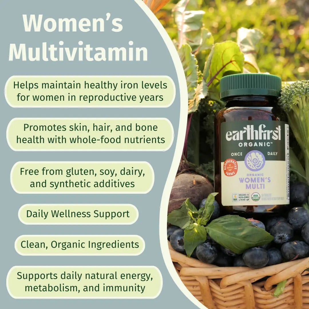 EarthFirst Organic Women’s Multi Once Daily, Women's Multivitamin, Iron, Vitamin B12 & More, 19 Vitamins from Herbs & Superfoods, 30 Count - PrimeBioHealth - canada supplements