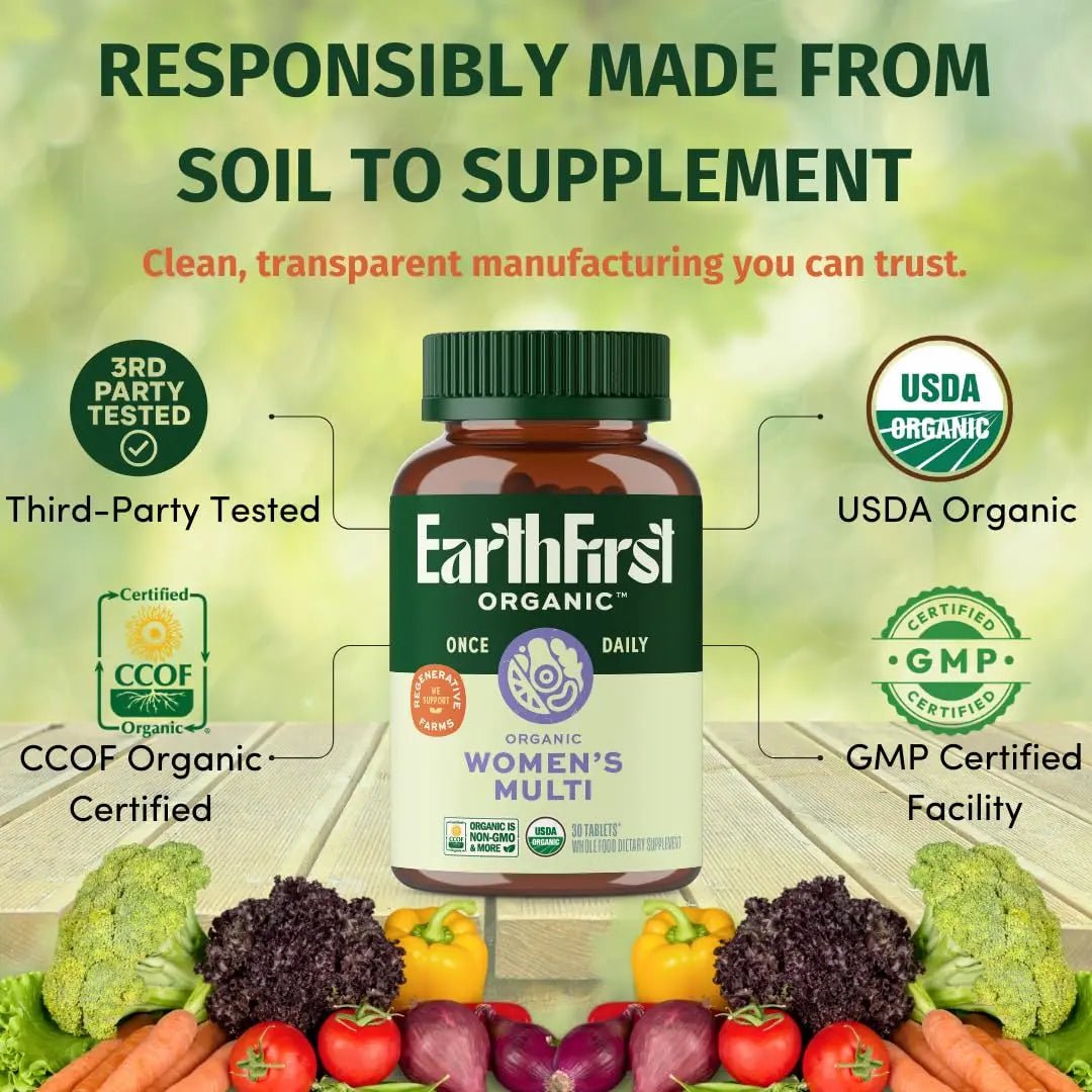 EarthFirst Organic Women’s Multi Once Daily, Women's Multivitamin, Iron, Vitamin B12 & More, 19 Vitamins from Herbs & Superfoods, 30 Count - PrimeBioHealth - canada supplements