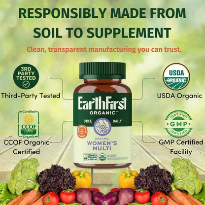 EarthFirst Organic Women’s Multi Once Daily, Women's Multivitamin, Iron, Vitamin B12 & More, 19 Vitamins from Herbs & Superfoods, 30 Count - PrimeBioHealth - canada supplements