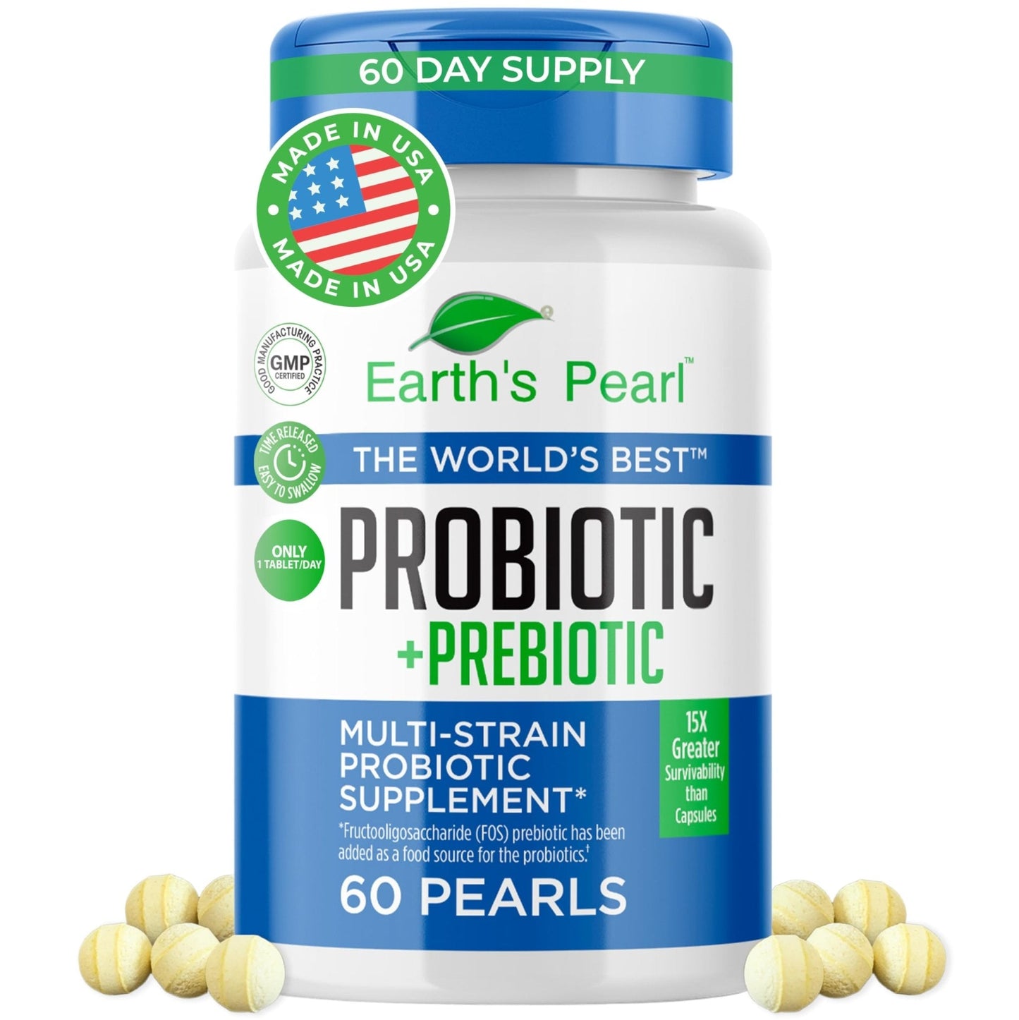 Earth's Pearl Probiotics for Women & Men & Kids - Pearl-Shaped Probiotic & Prebiotics with BIO-Tract®, 4 Billion CFU, Gut Health Support (60-Day Supply) - PrimeBioHealth - canada supplements