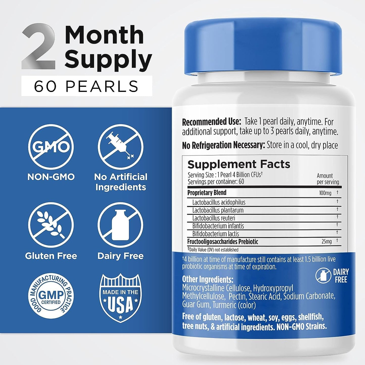 Earth's Pearl Probiotics for Women & Men & Kids - Pearl-Shaped Probiotic & Prebiotics with BIO-Tract®, 4 Billion CFU, Gut Health Support (60-Day Supply) - PrimeBioHealth - canada supplements