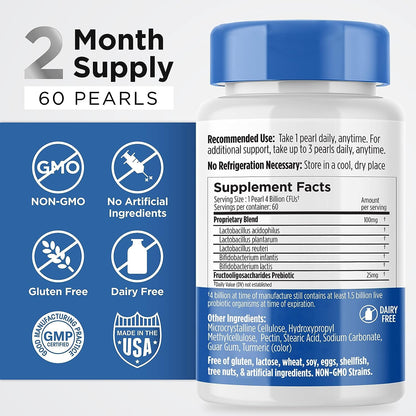 Earth's Pearl Probiotics for Women & Men & Kids - Pearl-Shaped Probiotic & Prebiotics with BIO-Tract®, 4 Billion CFU, Gut Health Support (60-Day Supply) - PrimeBioHealth - canada supplements