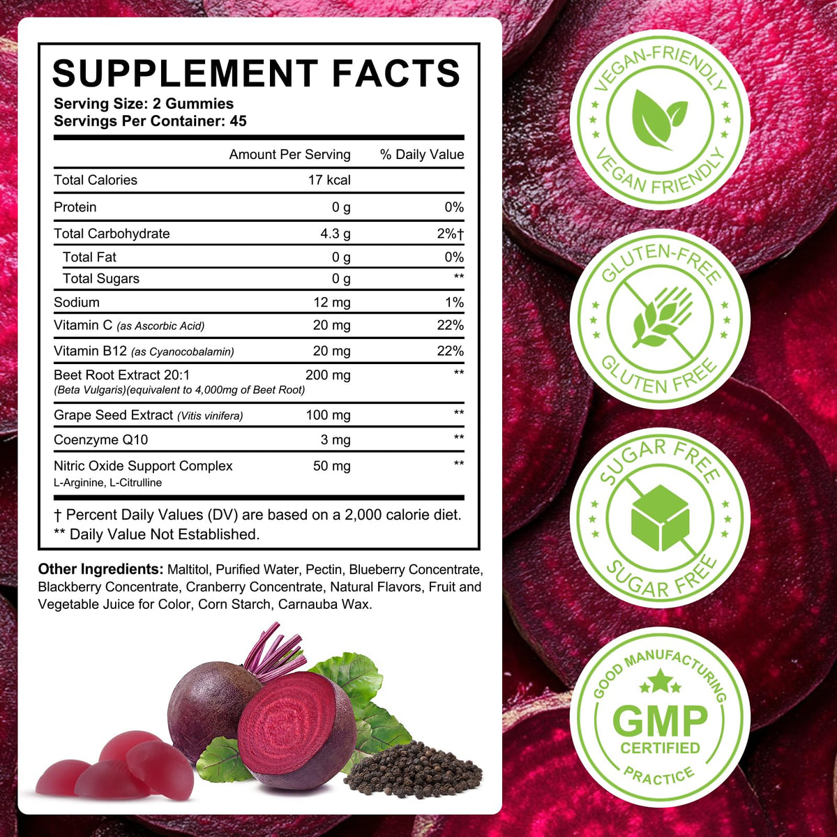 ECHTEYUN Super Beetroot Gummies, 8 in 1 Beet Root 4,000mg with Grape Seed Extract & CoQ10, Sugar Free - 90 Count (1) - PrimeBioHealth - canada supplements