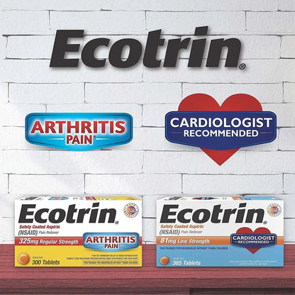 Ecotrin Low Strength Safety Coated Aspirin | NSAID | 81mg | 365 Tablets (2 Pack) - PrimeBioHealth - canada supplements