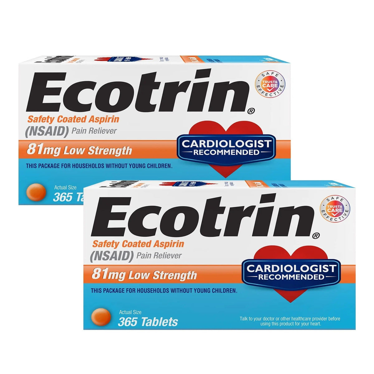 Ecotrin Low Strength Safety Coated Aspirin | NSAID | 81mg | 365 Tablets (2 Pack) - PrimeBioHealth - canada supplements