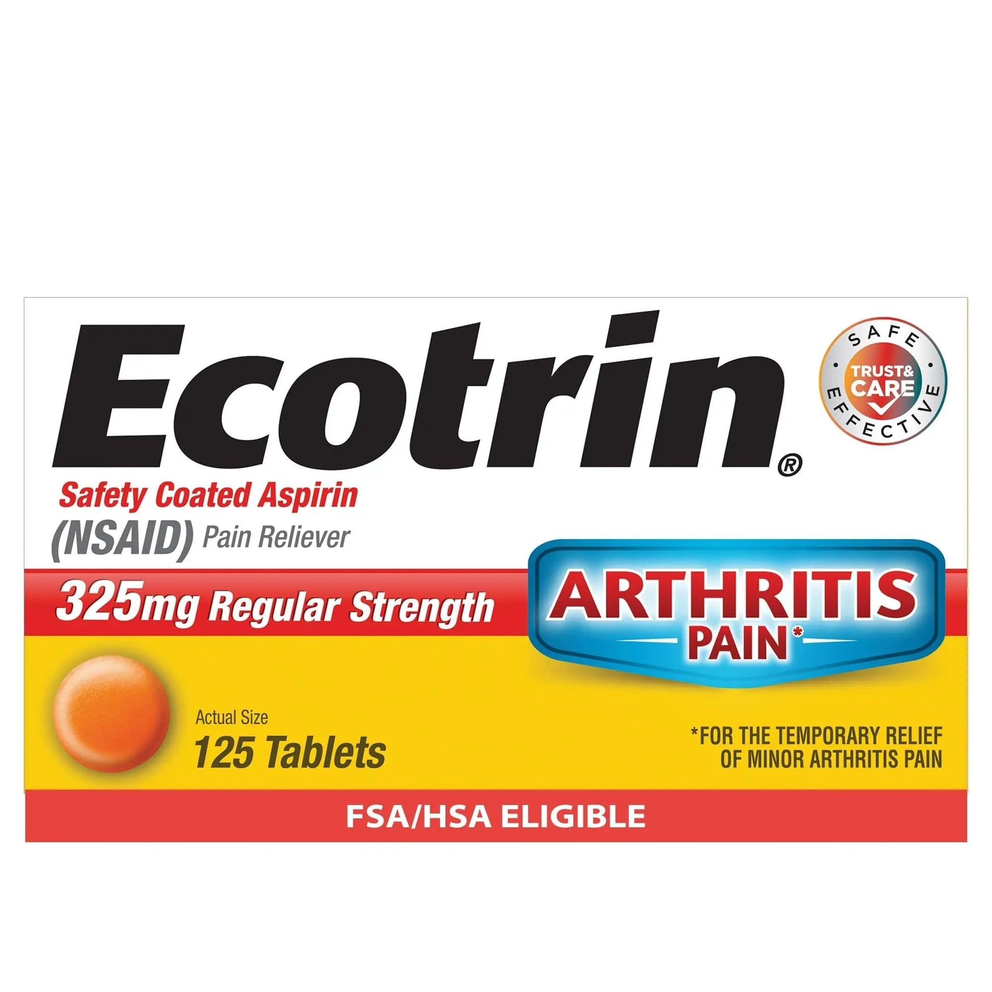 Ecotrin Regular Strength 325mg Aspirin Safetey Coated Tablets, Arthritis, Toothache & Headache Relief Designed to Protect the Stomach, 125 Count - PrimeBioHealth - canada supplements
