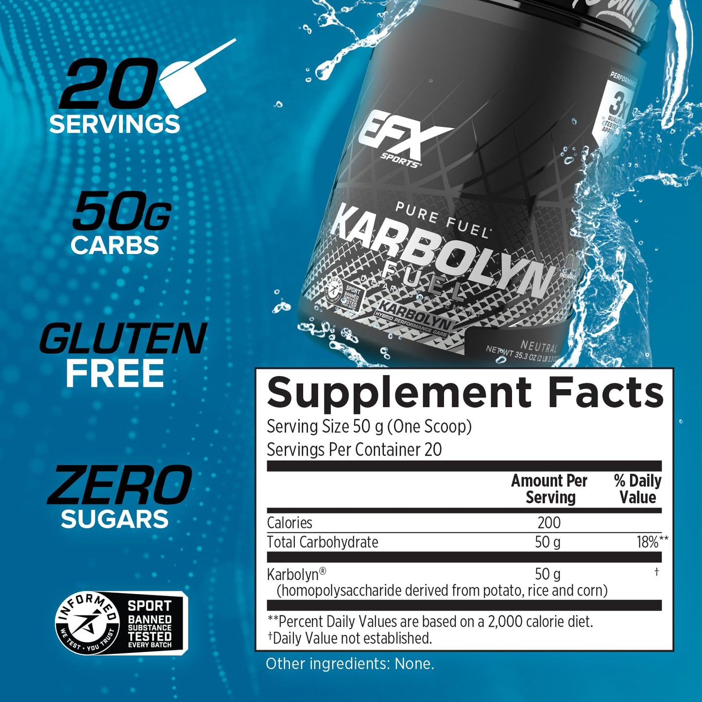 EFX Sports Karbolyn Fuel | Fast-Absorbing Carbohydrate Powder | Carb Load, Sustained Energy, Quick Recovery | Stimulant Free | 20 Servings (Neutral) - PrimeBioHealth - canada supplements