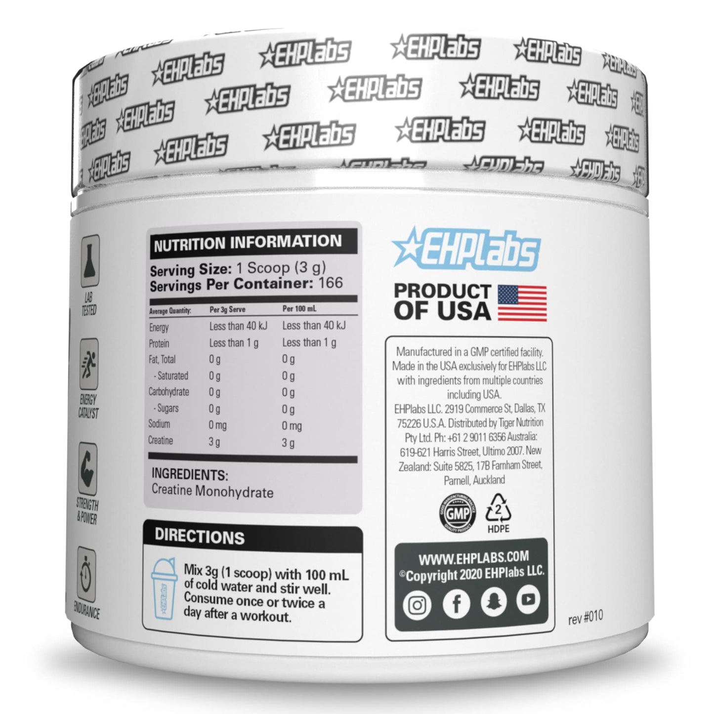 EHP Labs CREA-8 Micronized Creatine Monohydrate Powder - Unflavored Creatine Powder for Muscle Growth, Increased Strength, Enhanced Energy Output - PrimeBioHealth - canada supplements