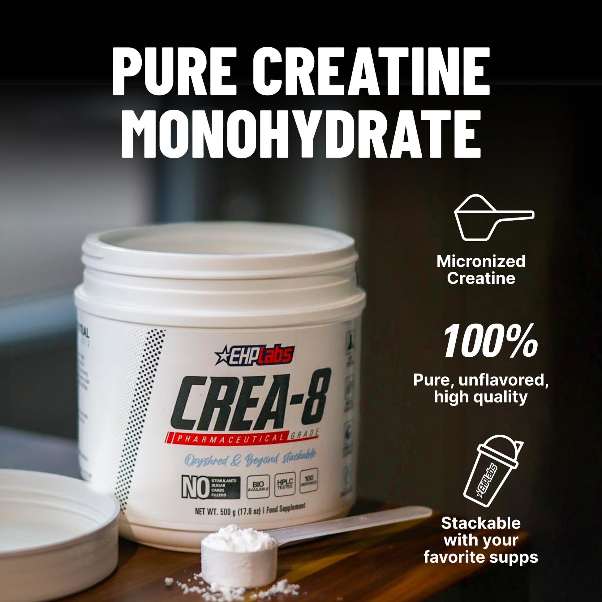 EHP Labs CREA-8 Micronized Creatine Monohydrate Powder - Unflavored Creatine Powder for Muscle Growth, Increased Strength, Enhanced Energy Output - PrimeBioHealth - canada supplements