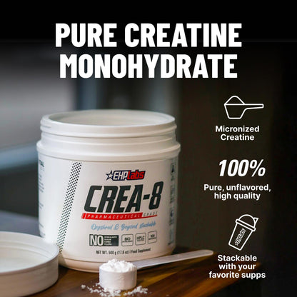 EHP Labs CREA-8 Micronized Creatine Monohydrate Powder - Unflavored Creatine Powder for Muscle Growth, Increased Strength, Enhanced Energy Output - PrimeBioHealth - canada supplements