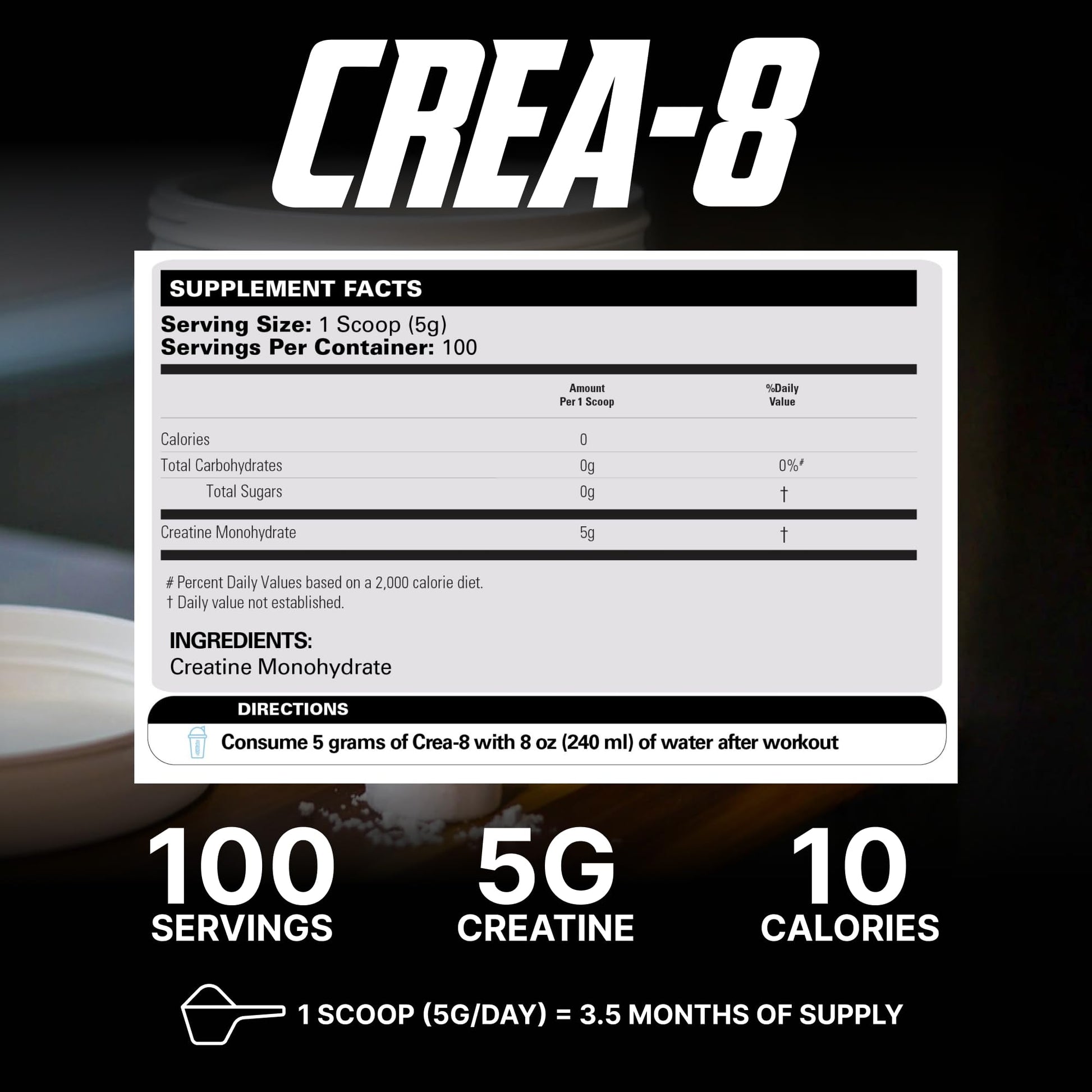 EHP Labs CREA-8 Micronized Creatine Monohydrate Powder - Unflavored Creatine Powder for Muscle Growth, Increased Strength, Enhanced Energy Output - PrimeBioHealth - canada supplements