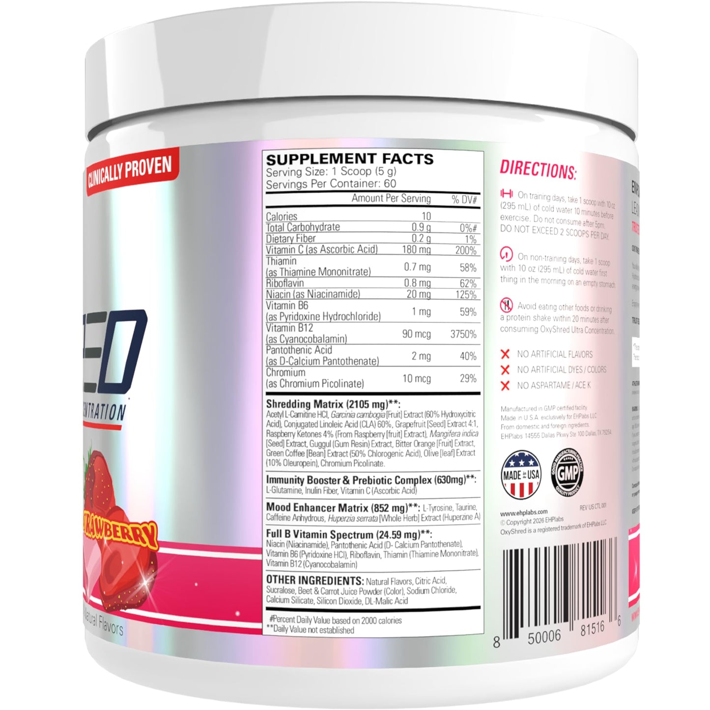 EHP Labs OxyShred Pre Workout Powder - Preworkout Powder with L Glutamine & Acetyl L Carnitine, Energy Boost Drink - Cosmic Blast, 60 Servings - PrimeBioHealth - canada supplements