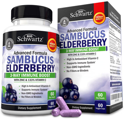 Elderberry Capsules with Zinc and Vitamin C for Adults - Immune Support Vitamins for Women and Men - Black Sambucus Elderberry Vitamin C and Zinc - PrimeBioHealth - canada supplements