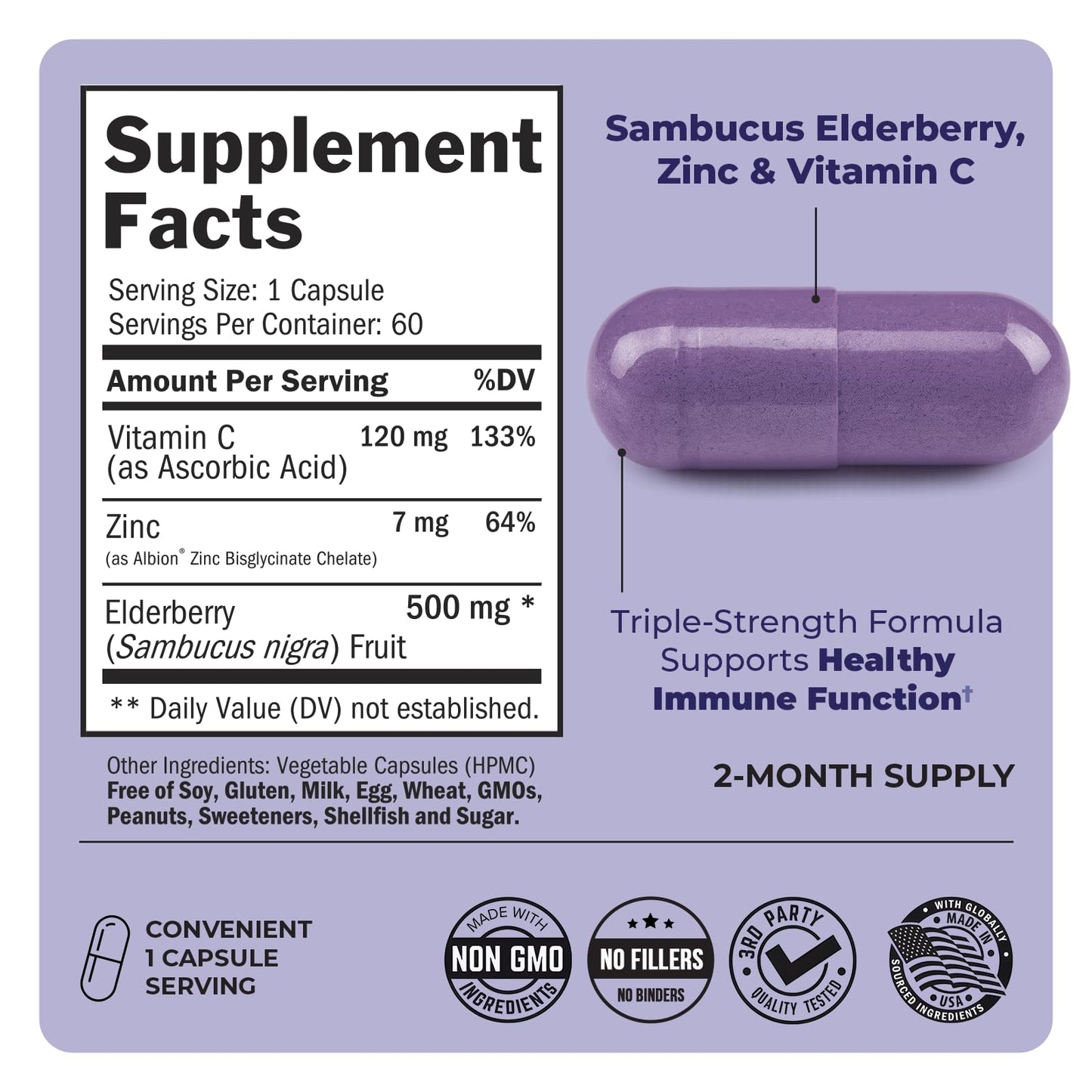 Elderberry Capsules with Zinc and Vitamin C for Adults - Immune Support Vitamins for Women and Men - Black Sambucus Elderberry Vitamin C and Zinc - PrimeBioHealth - canada supplements