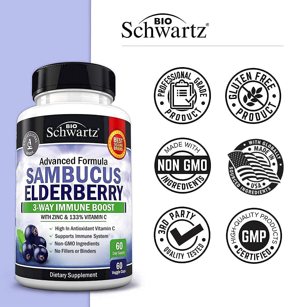 Elderberry Capsules with Zinc and Vitamin C for Adults - Immune Support Vitamins for Women and Men - Black Sambucus Elderberry Vitamin C and Zinc - PrimeBioHealth - canada supplements