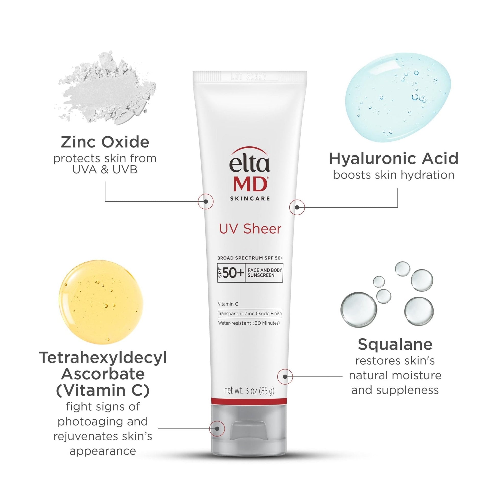 EltaMD UV Sheer Face and Body Sunscreen SPF 50+, Oil Free, No White Cast Sunscreen for Face and Body, Zinc Oxide Formula, 3.0 oz Tube - PrimeBioHealth - canada supplements